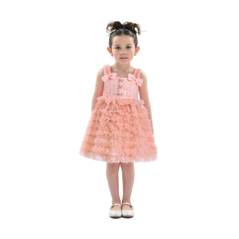 Pink Bow Tiered Tulle Dress