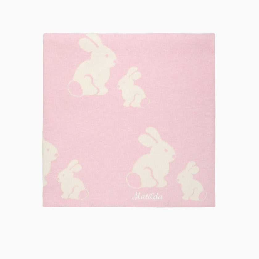 Knitted Bunny Blanket in Pale Pink