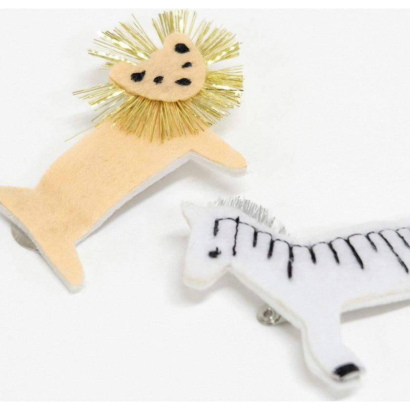 Zebra & Lion Felt Hair Clips