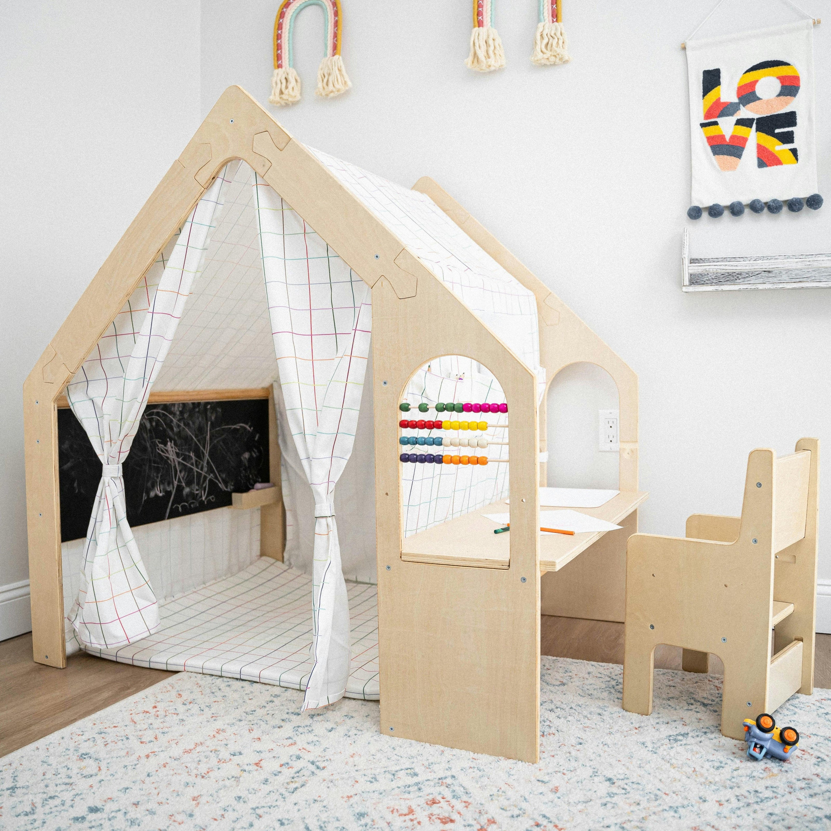 Flair | Indoor Wooden Playhouse with Desk, Chair & Chalkboard for Toddlers and Kids