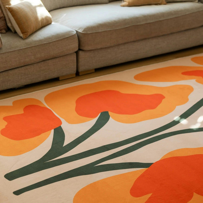 Orange Abstract Floral Sprig Rug by Sophie Deller