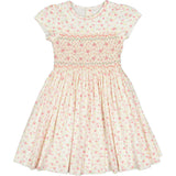 Poppy Pink Short Puff Sleeves Smocked Dress