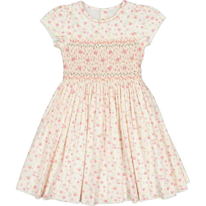 Poppy Pink Short Puff Sleeves Smocked Dress