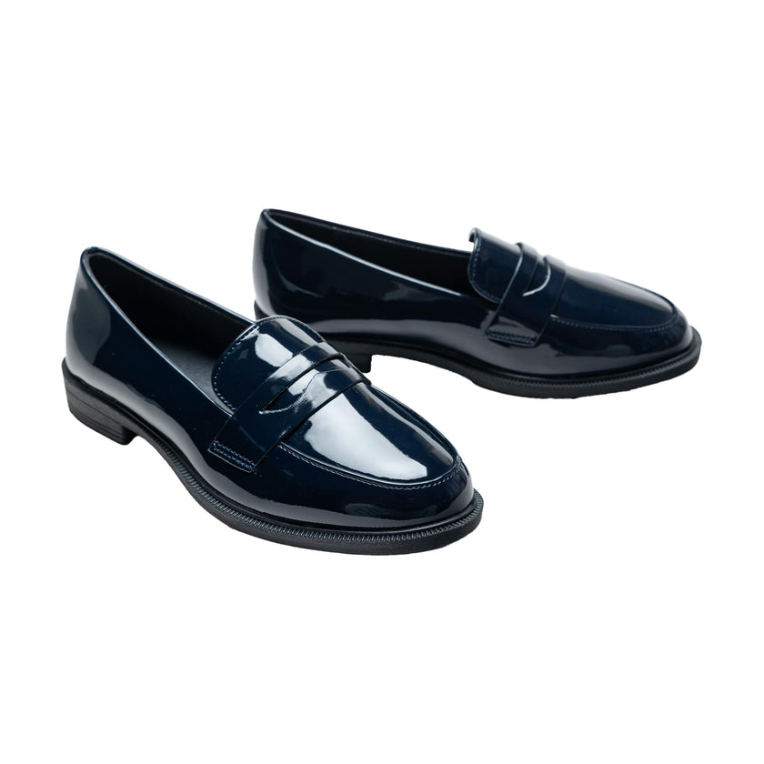 Navy Patent Penny Loafers