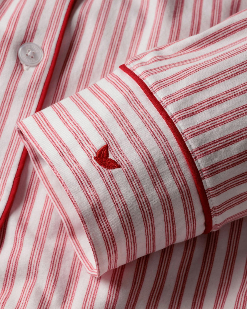 Women's Pima Long Sleeve Short Set in Antique Red Ticking