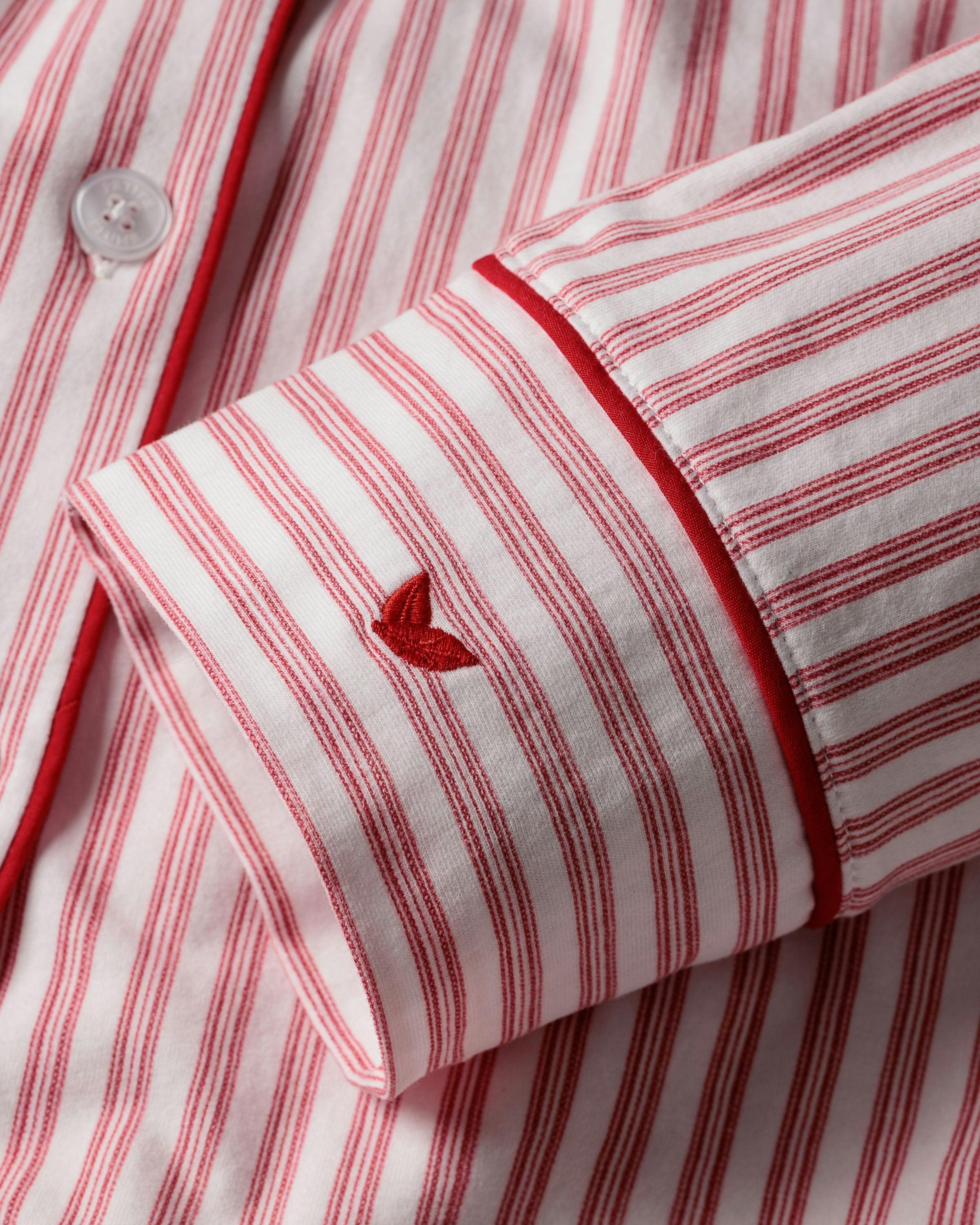 Women's Pima Long Sleeve Short Set in Antique Red Ticking