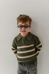 Boys Striped Zip Up Sweater in Woodland Moss Stripe