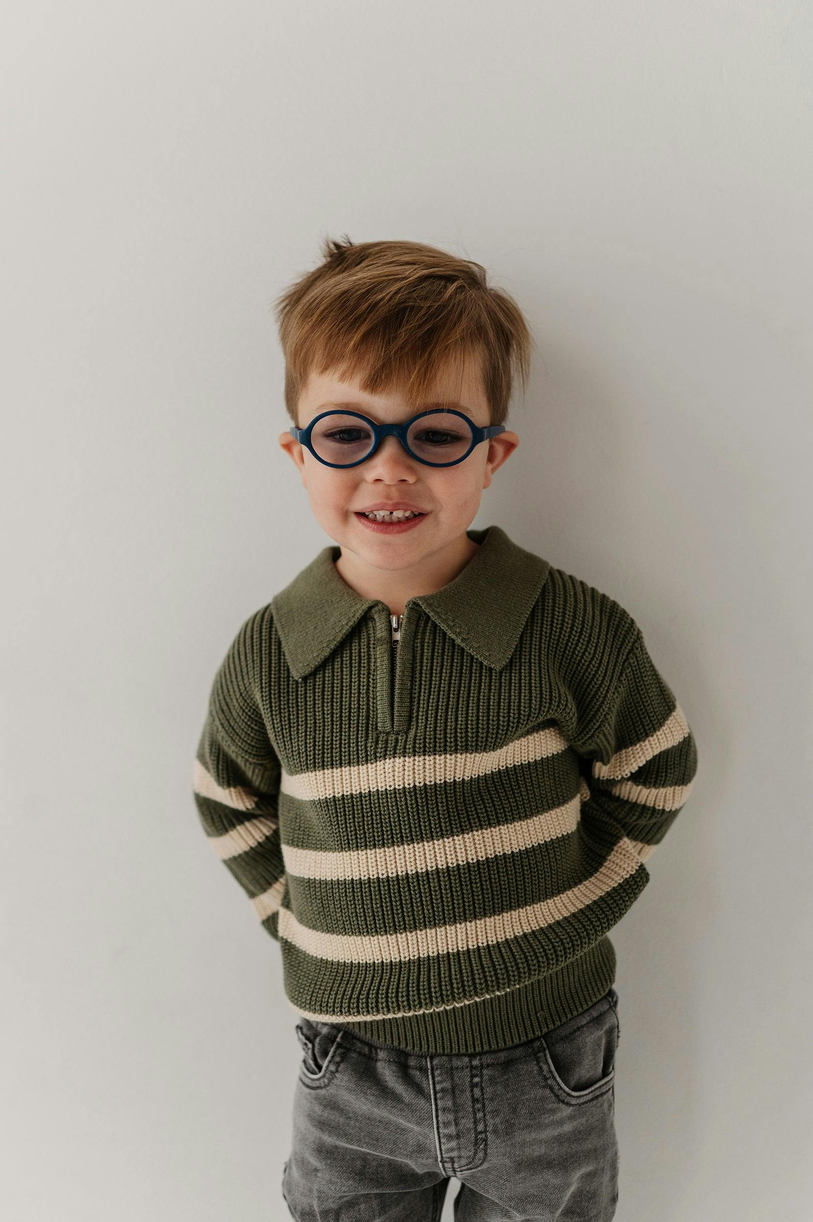 Boys Striped Zip Up Sweater in Woodland Moss Stripe