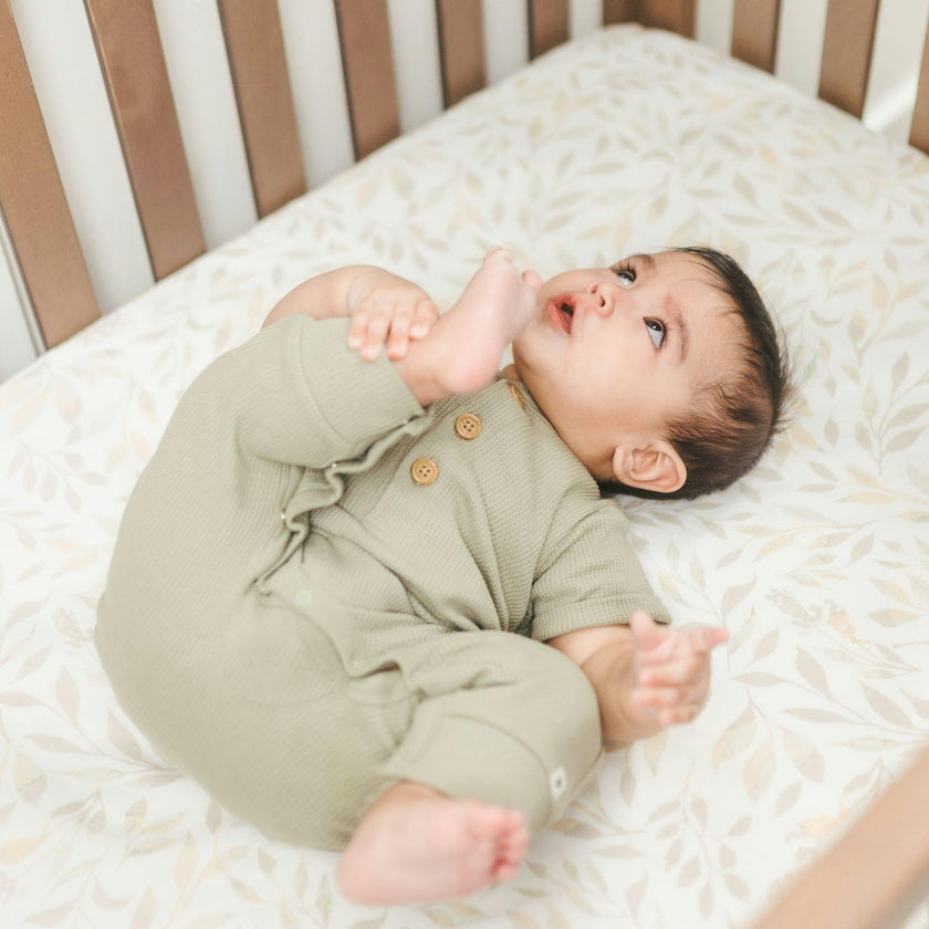Willow Neutral Leaf Cotton Fitted Crib Sheet