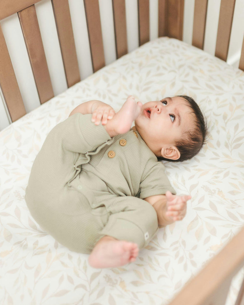 Willow Neutral Leaf Cotton Fitted Crib Sheet