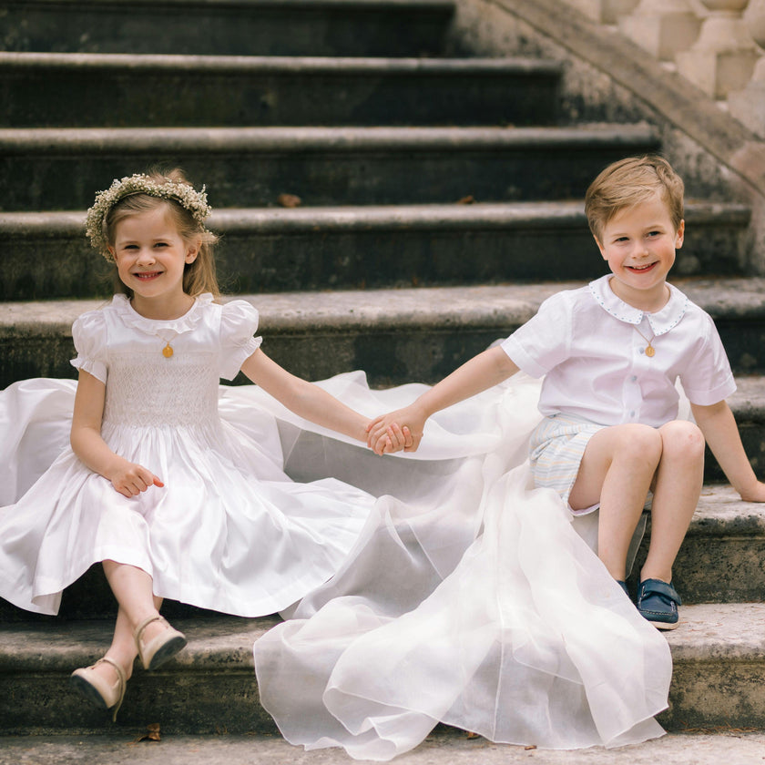 Colombe White Silk Ceremony Girl Dress