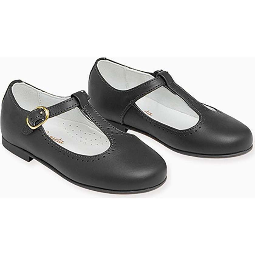 Black Leather Girl T-Bar Shoes