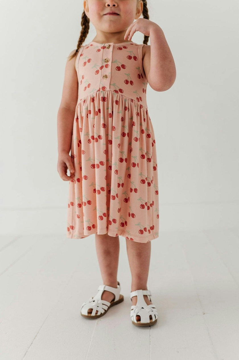 Girls Henley Tank Dress in Cherries