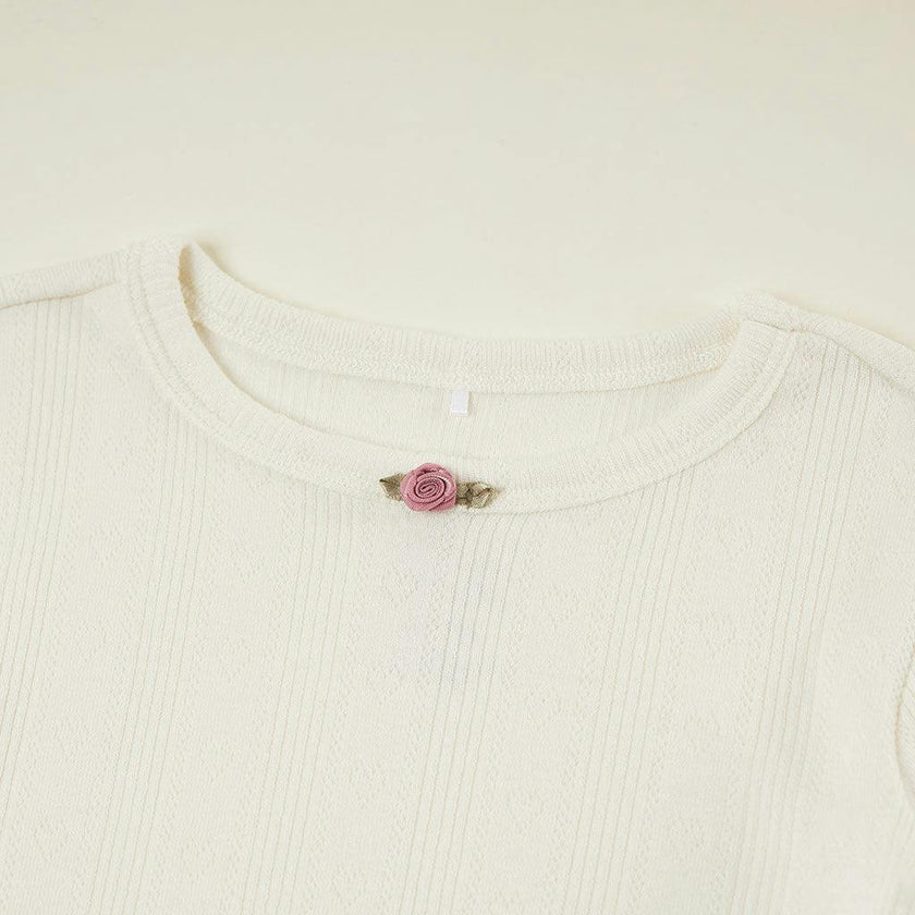 Coconut Pointelle Rosette Classic Pajama Set
