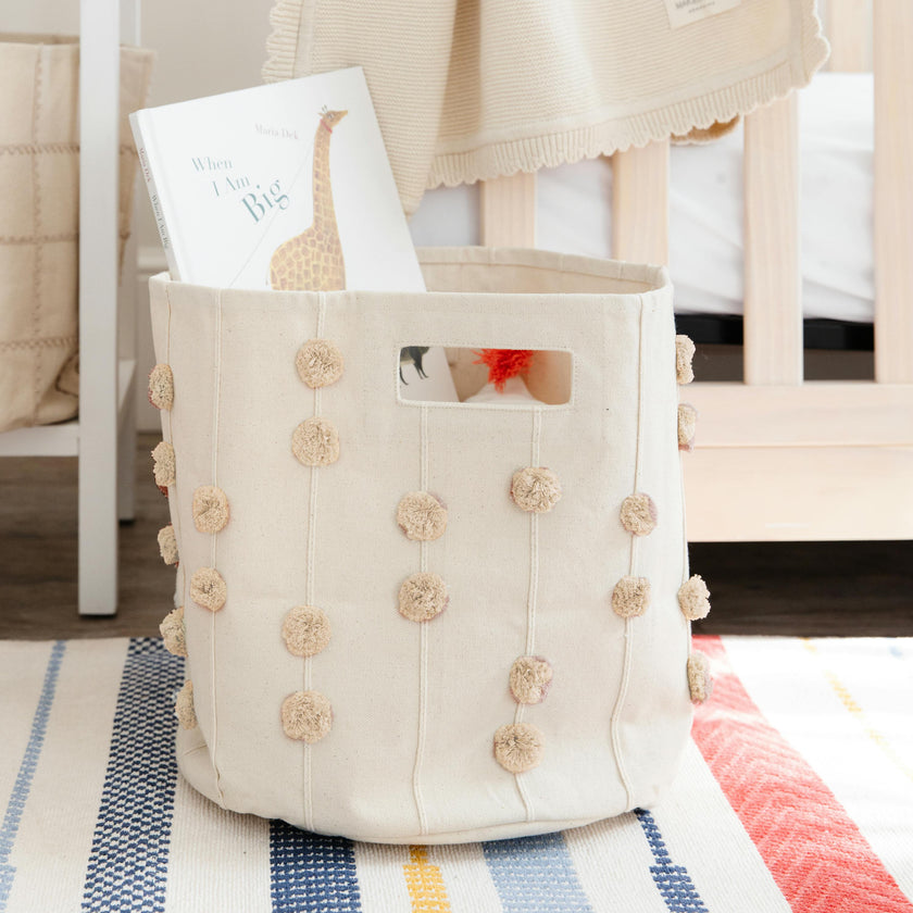 Handmade Canvas Storage Basket Pom Pom