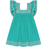 Serena Tassel Embroidered Double Flutter Sleeve Dress, Green