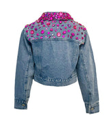 Sparkle Queen Rhinestone Gem Denim Crop Jacket