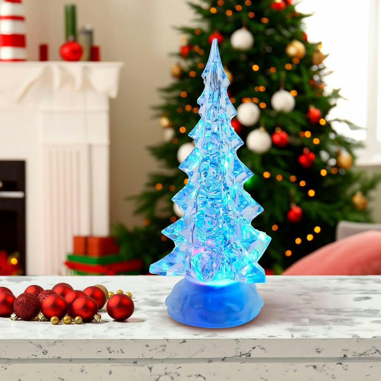 Kurt Adler 10.25-Inch Battery-Operated LED Clear Tree Table Piece with Motion