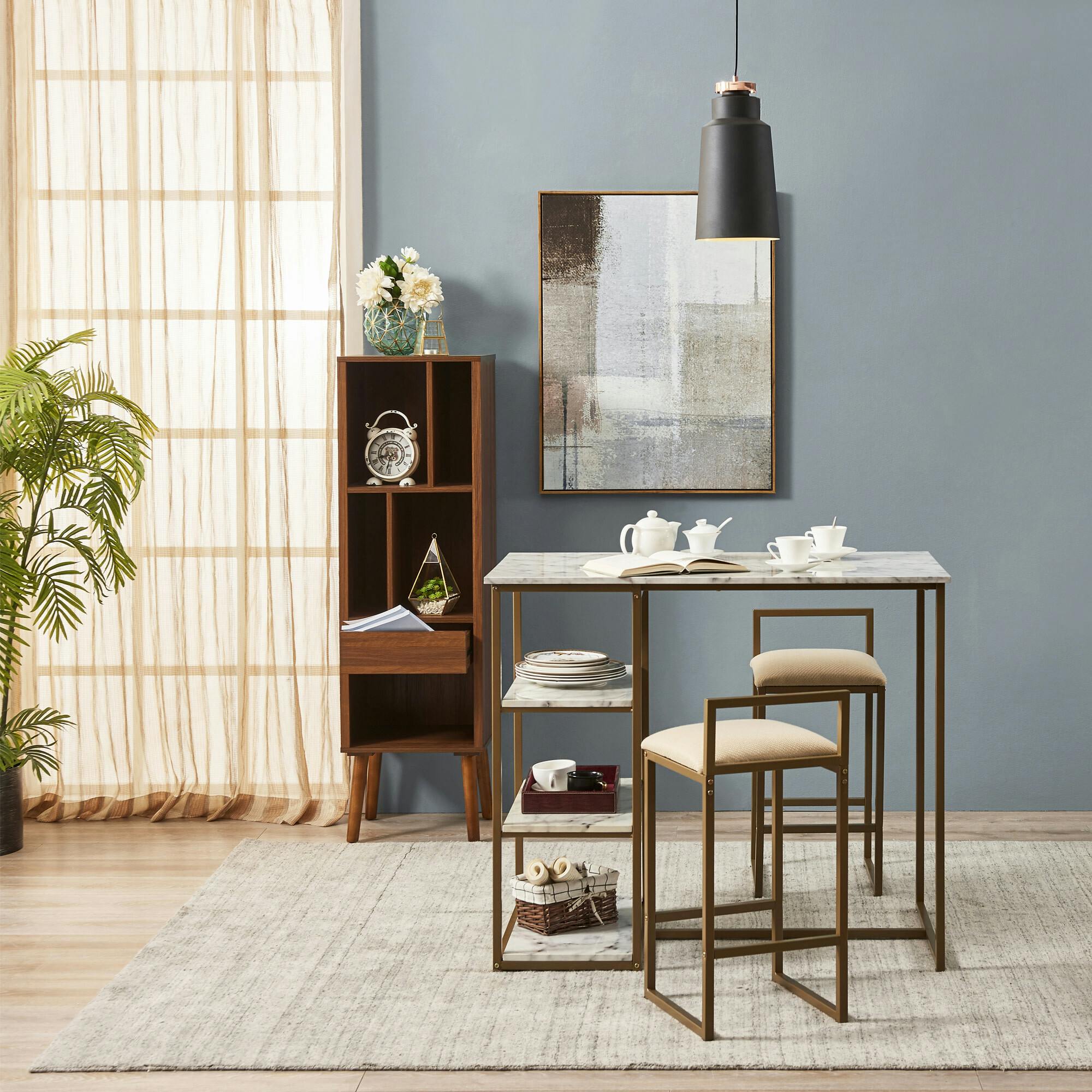 Marmo Breakfast Table Dining Set with Faux Marble Top