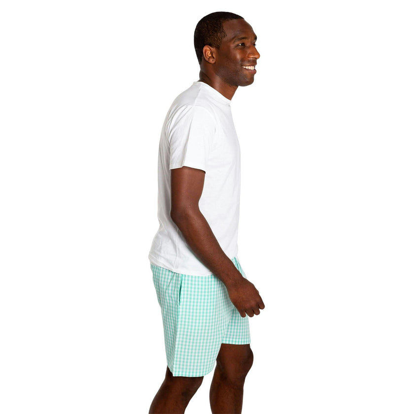 Men's Hepburn Gingham Mint Sleep Shorts - Organic Cotton Poplin