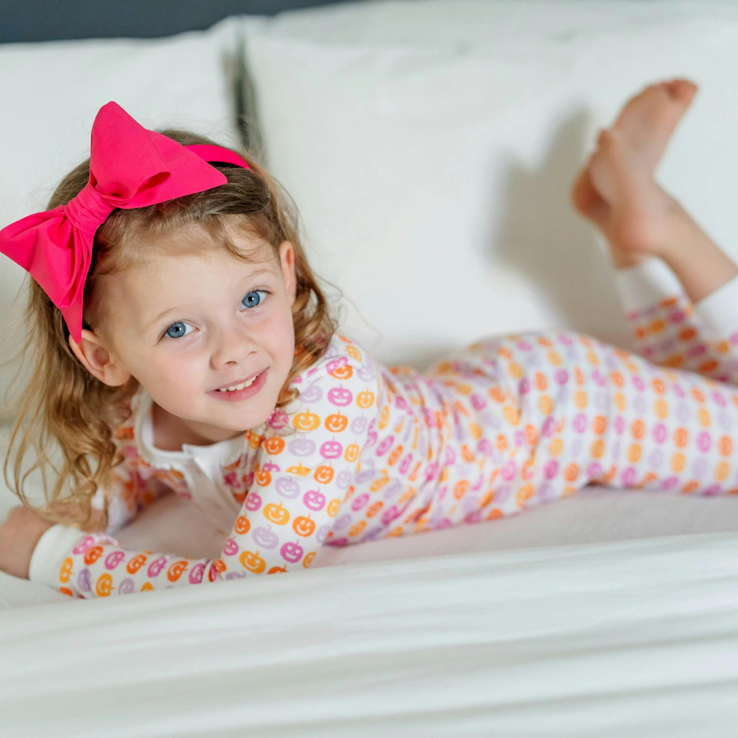Alden Girls' Pima Cotton Pajama Pant Set - Preppy Pumpkins Bright