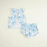 Edda Bamboo Challis Scallop Top Bow Bummie Set