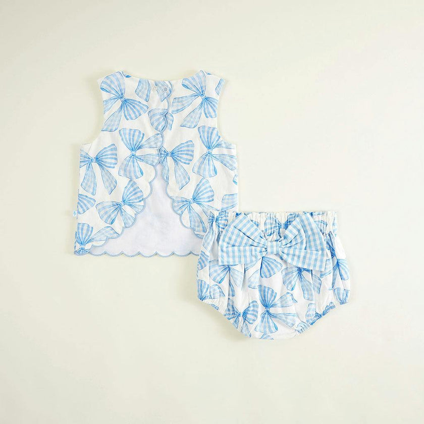 Edda Bamboo Challis Scallop Top Bow Bummie Set