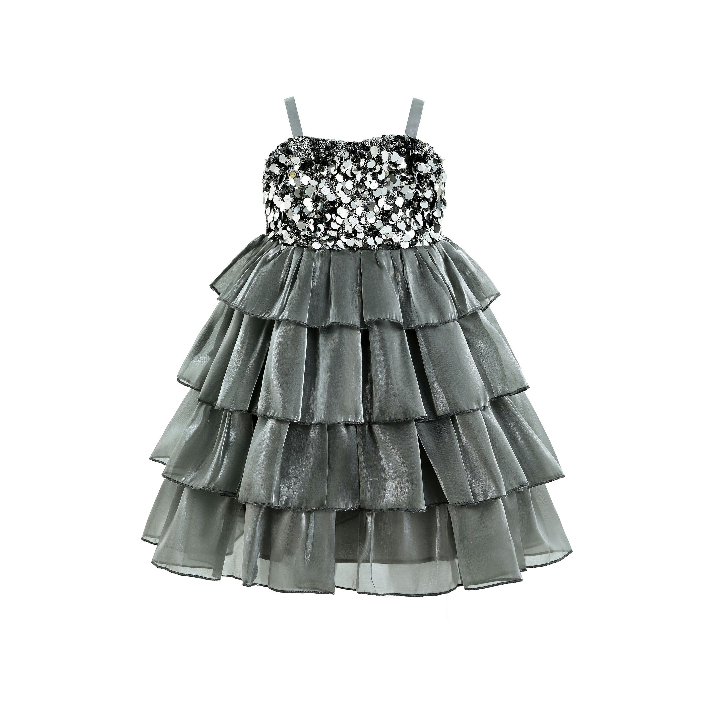 Grey Layered Tulle Sequin Sleeveless Dress