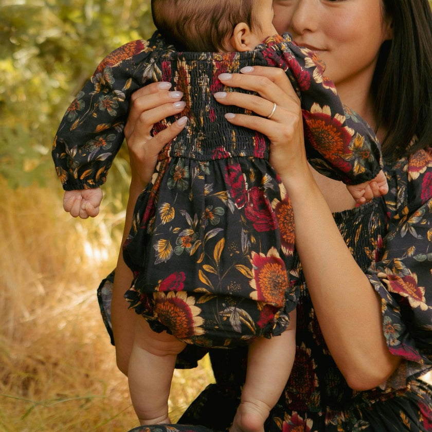 Baby Madeline Romper in Moody Sunflower