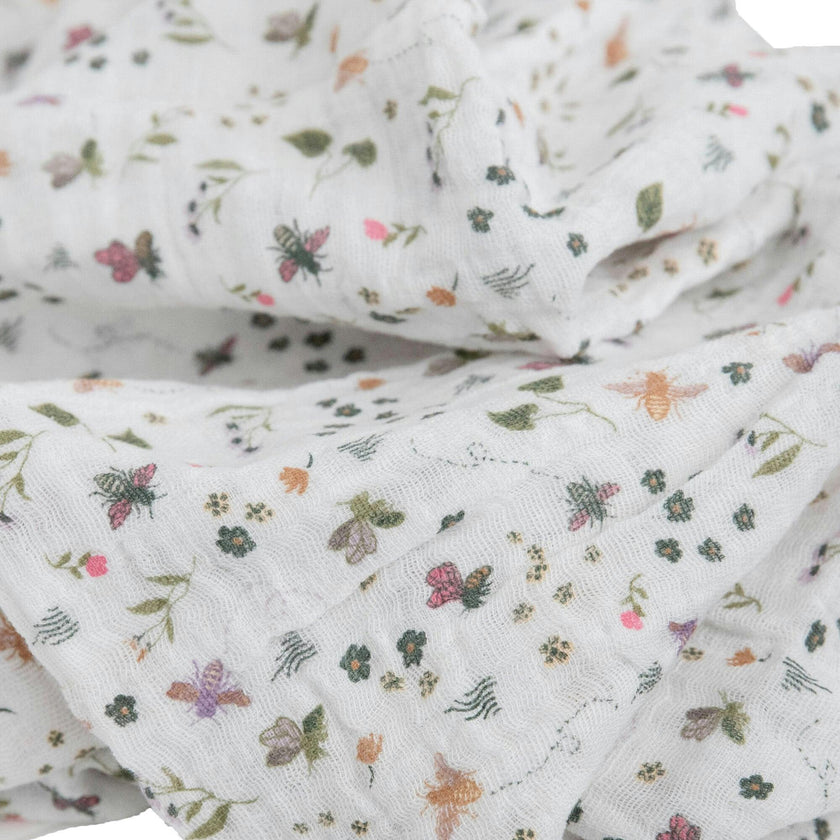 Cotton Muslin Swaddle Blanket 3 Pack - Garden Bees