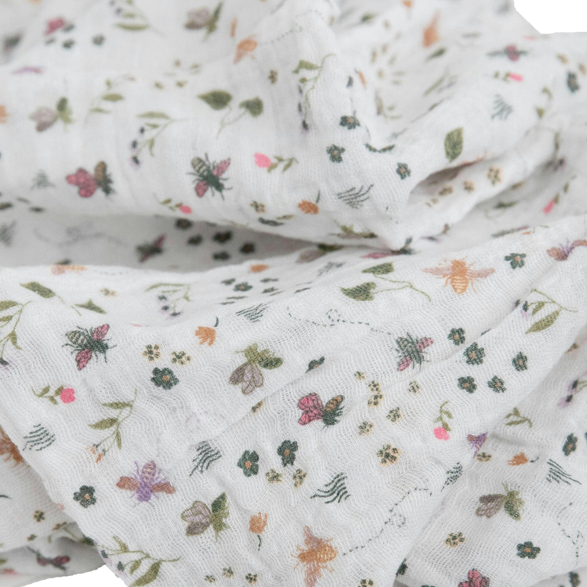 Cotton Muslin Swaddle Blanket 3 Pack - Garden Bees