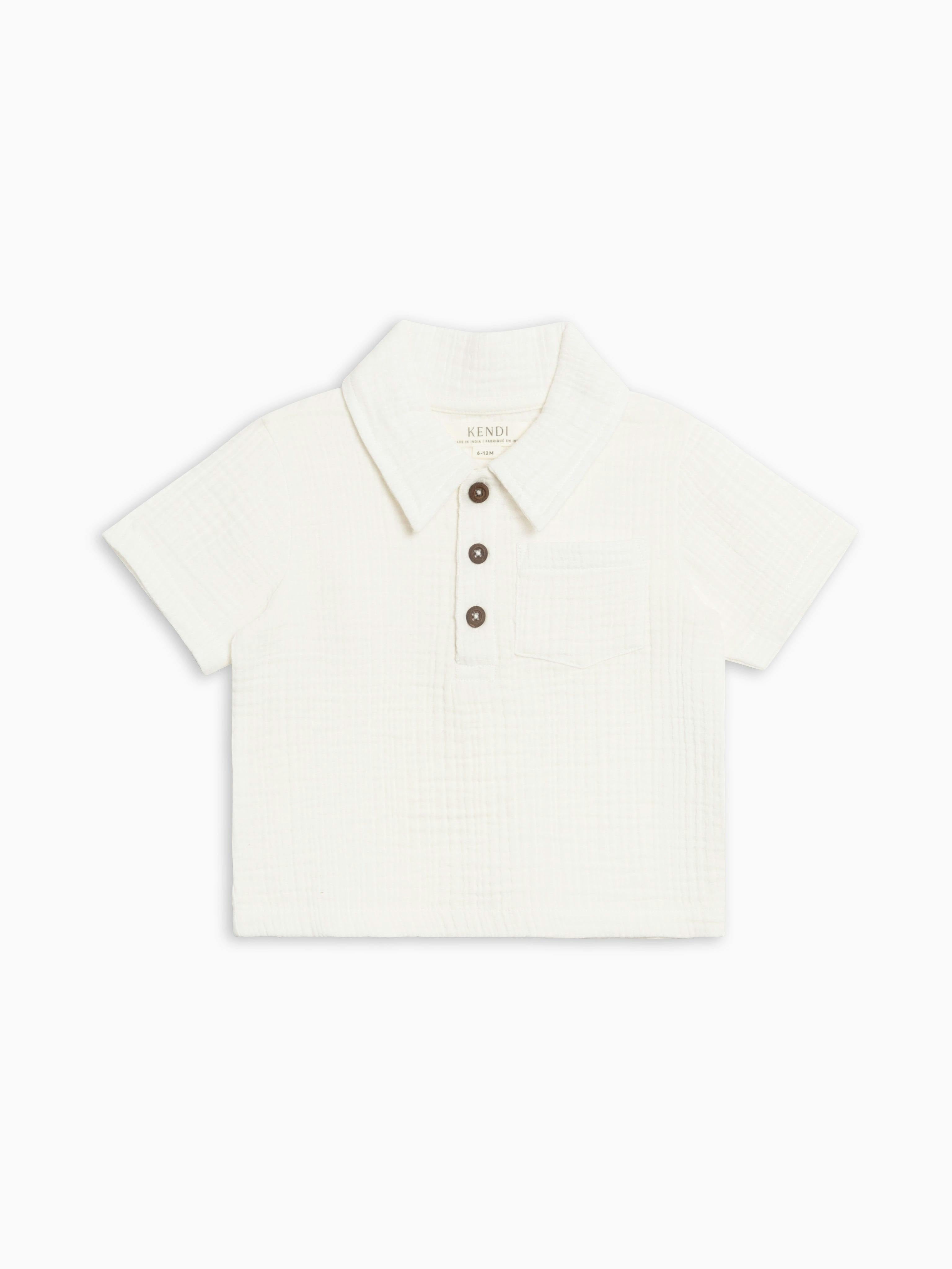 Ezra Muslin Short Sleeve Polo - Coconut