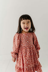 Girls Long Sleeve Viscose Dress in Tiny Petals