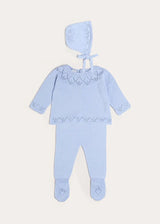 Diamond Openwork Three Piece Knitted Set in Light Blue (1-9mths)