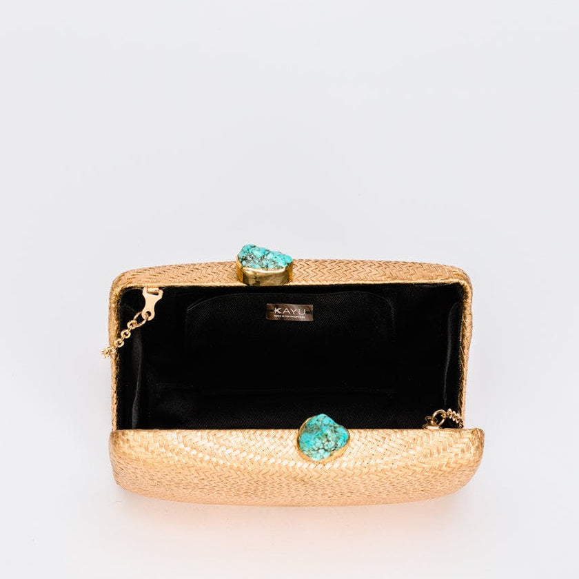 Women's Jen Straw Turquoise Stone Clutch Bag