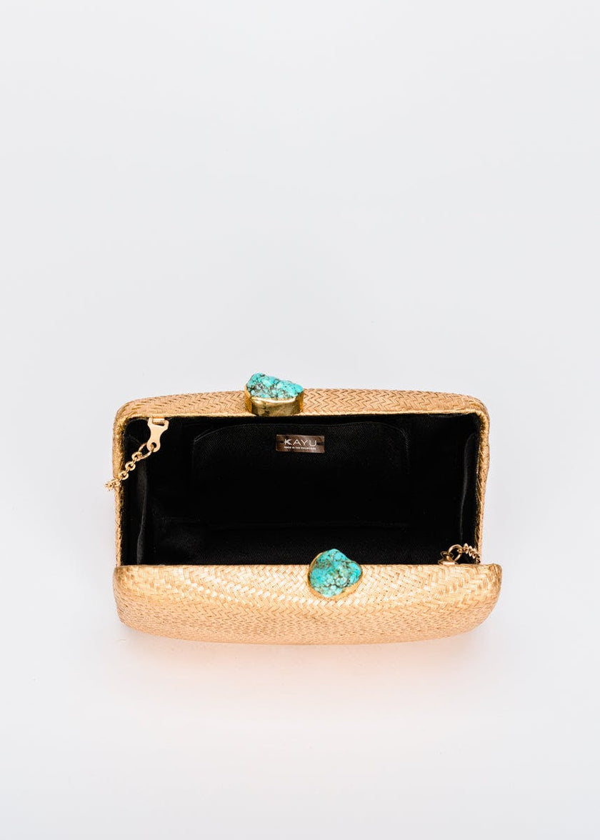 Women's Jen Straw Turquoise Stone Clutch Bag