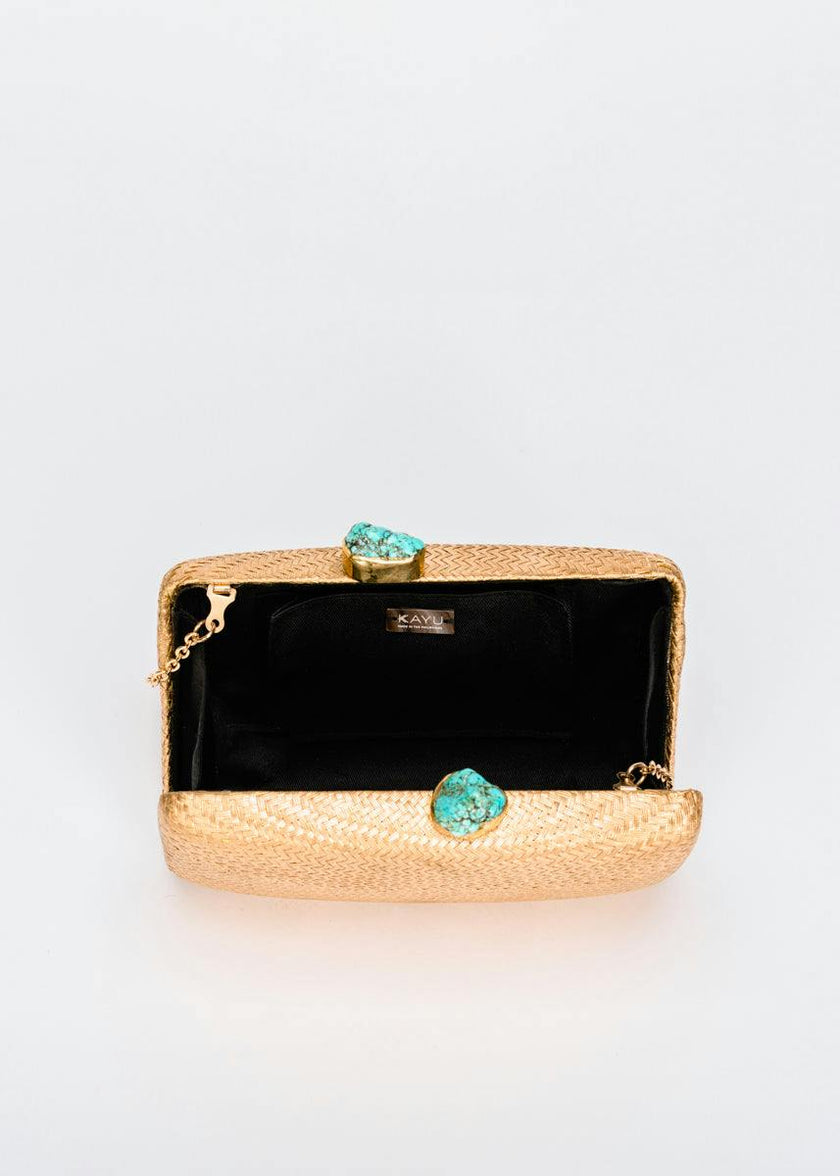 Women's Jen Straw Turquoise Stone Clutch Bag