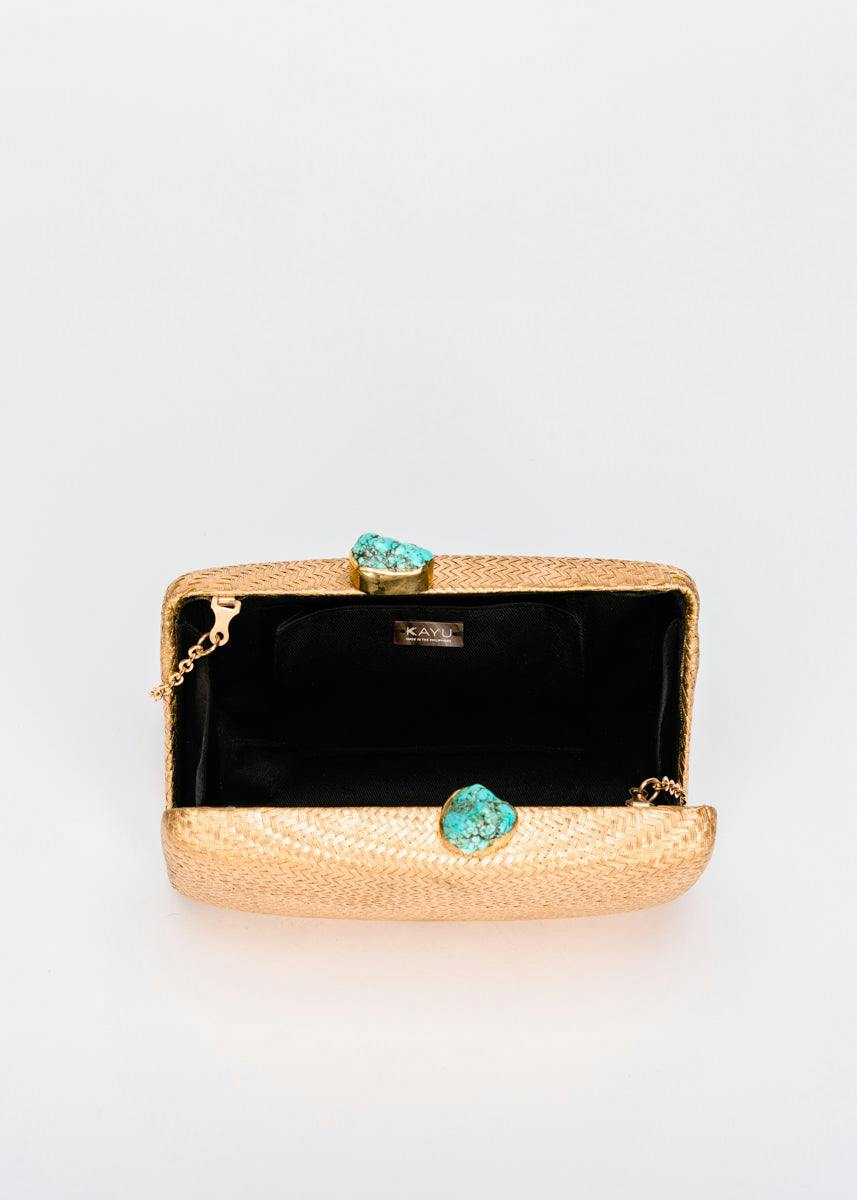 Women's Jen Straw Turquoise Stone Clutch Bag