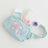 Sky Blue Floral Bow Patch Belt Bag