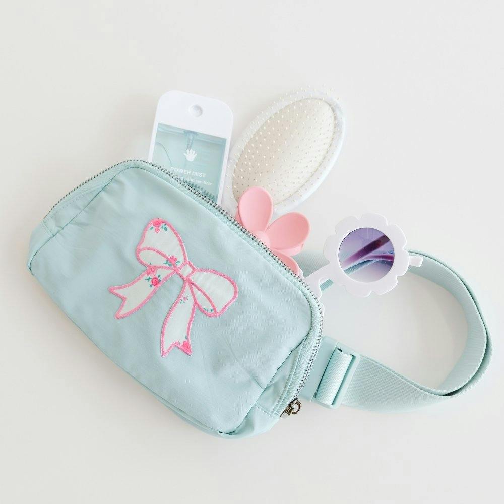 Sky Blue Floral Bow Patch Belt Bag