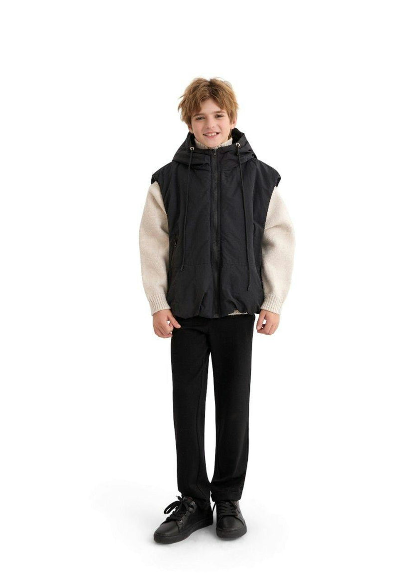 Black Hooded Puffer Vest