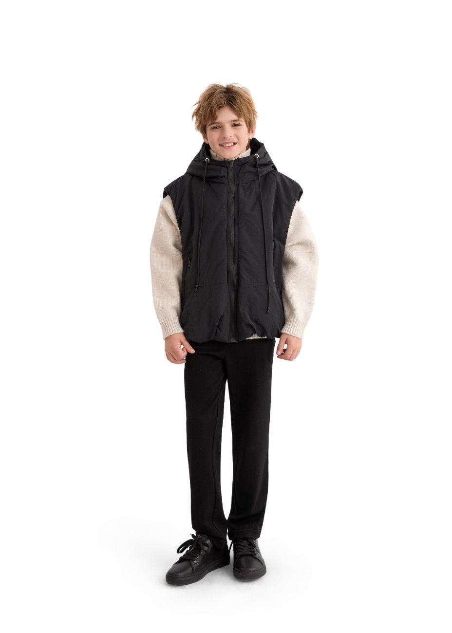 Black Hooded Puffer Vest
