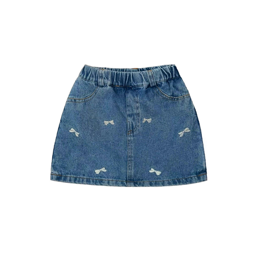 Girls' Denim Bow Skort in Medium Wash