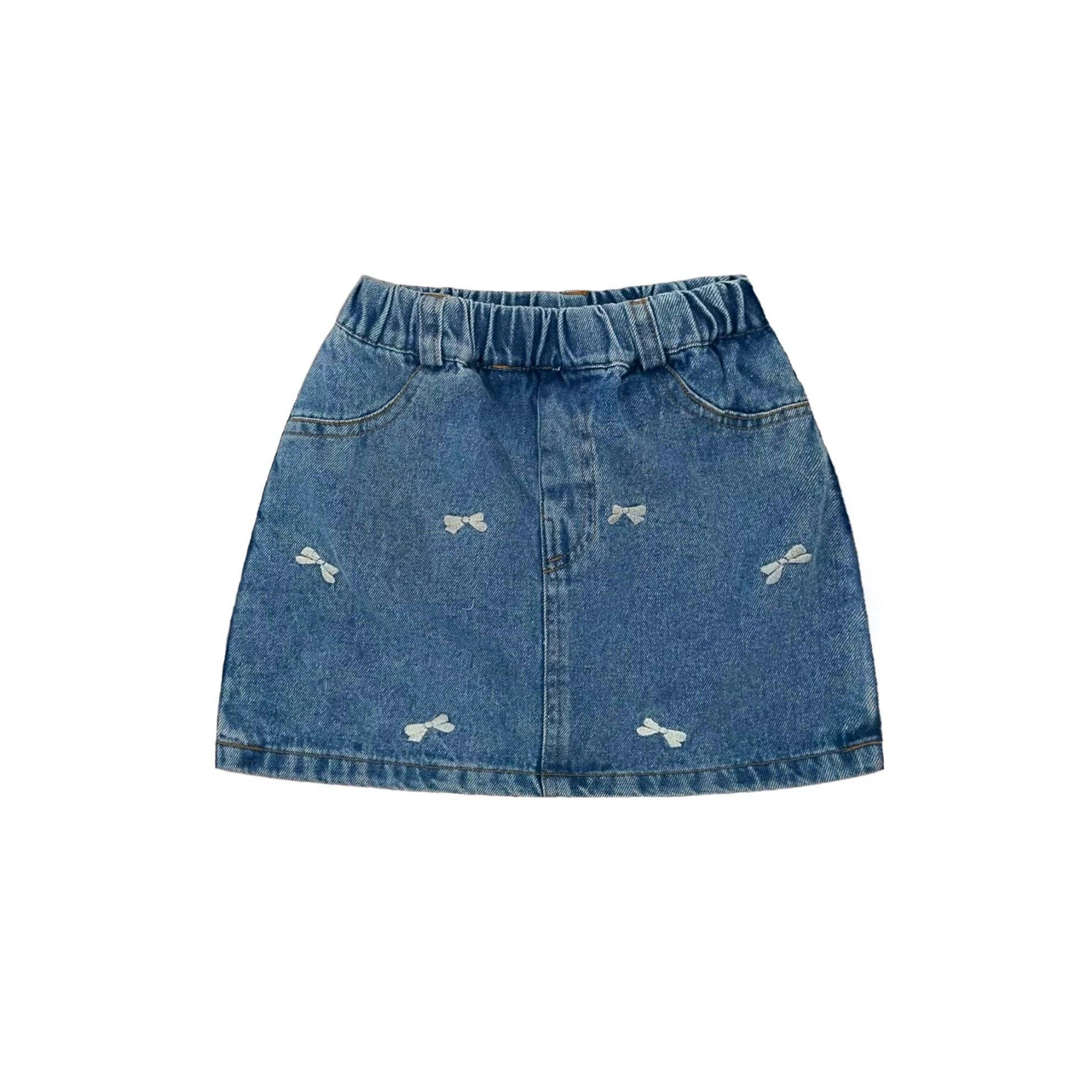 Girls' Denim Bow Skirt Skort in Medium Wash