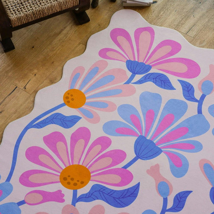 Lavender Base Purple Floral Wavy Rug by Jessica Miller