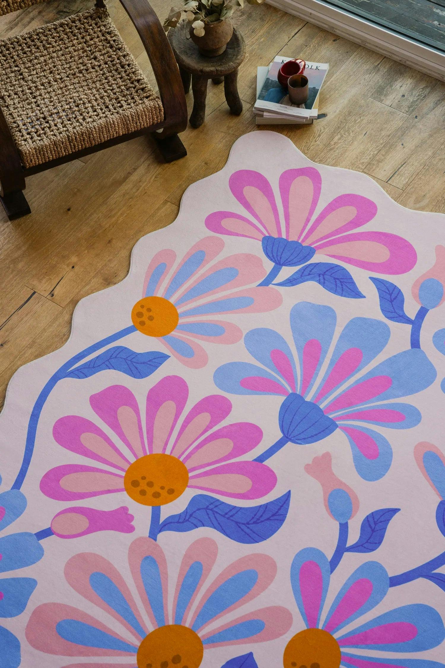 Lavender Base Purple Floral Wavy Rug by Jessica Miller