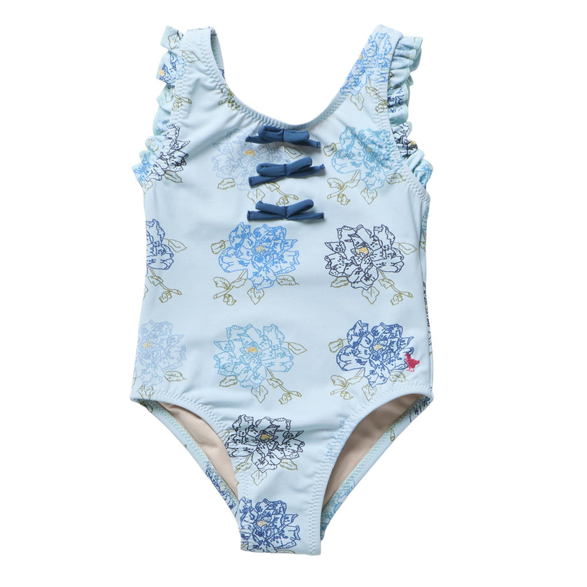 Girls Sylvie Bow Suit - Blue Quilt Floral