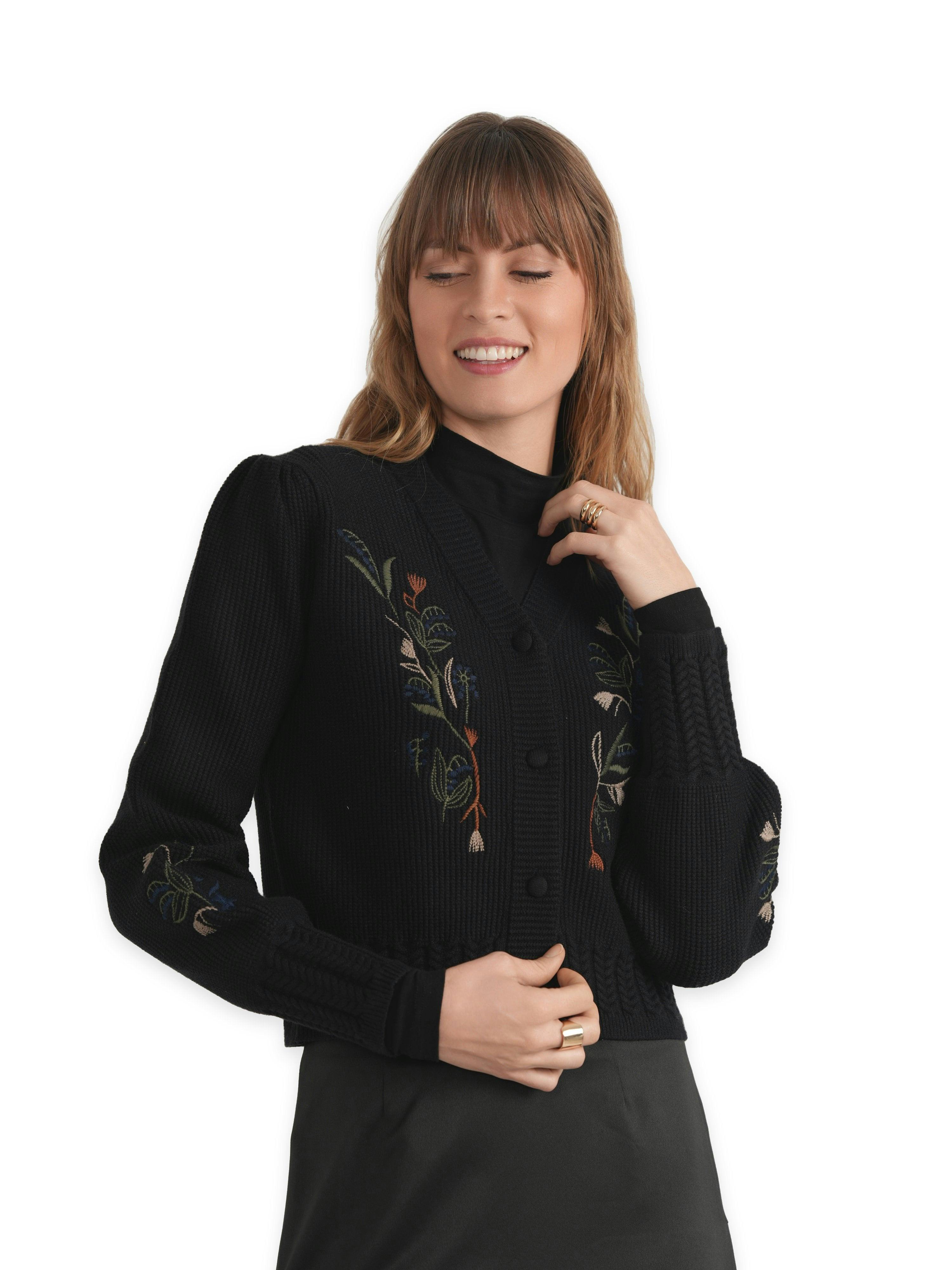 Embroidered Cropped Cardigan