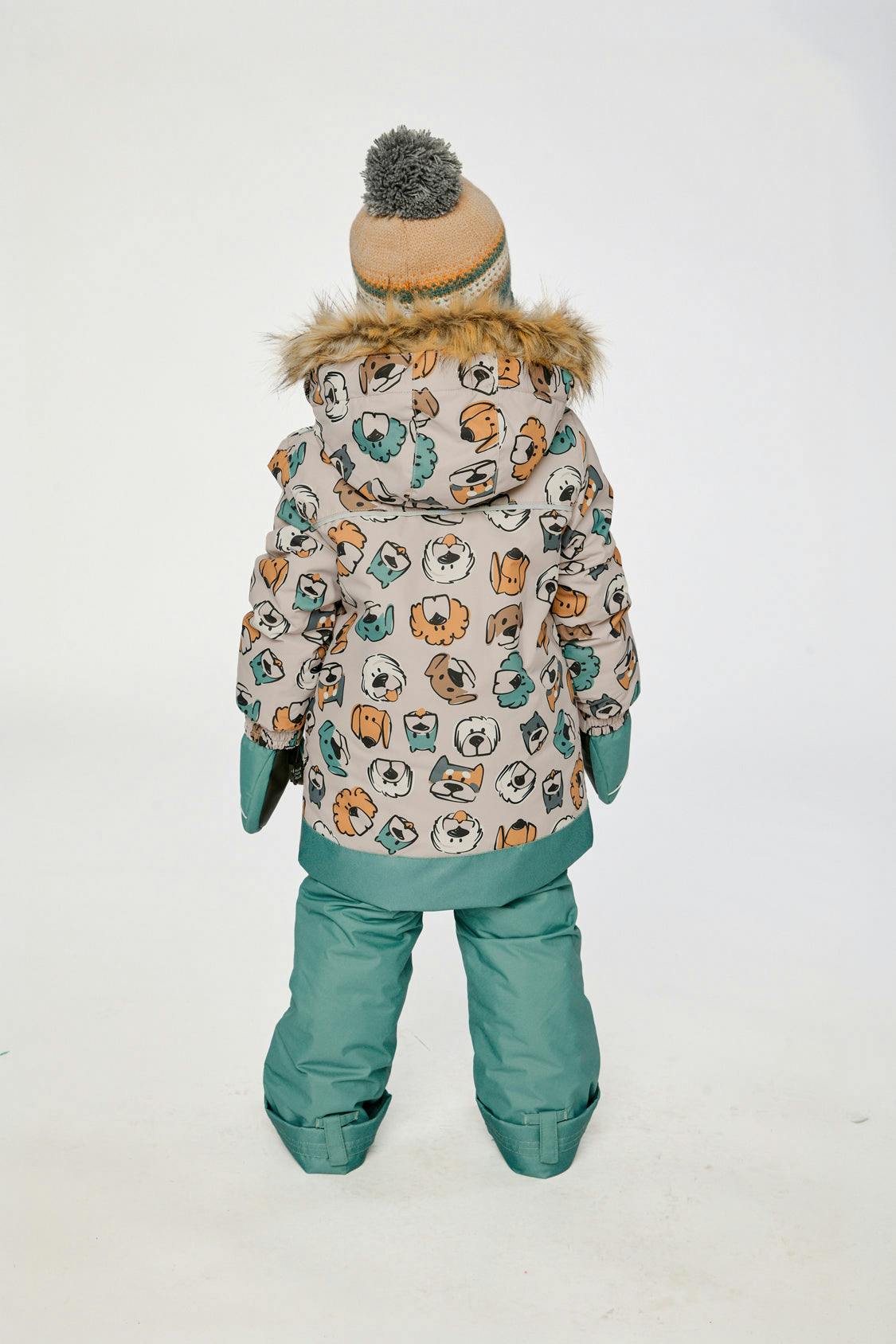 Two Piece Discover Snowsuit Beige Printed with Dogs