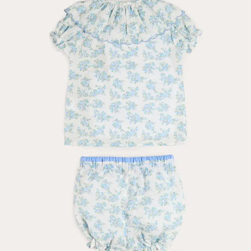 Esme Floral Swiss Voile Scallop Collar Pyjamas in Blue (18mths- 10yrs)